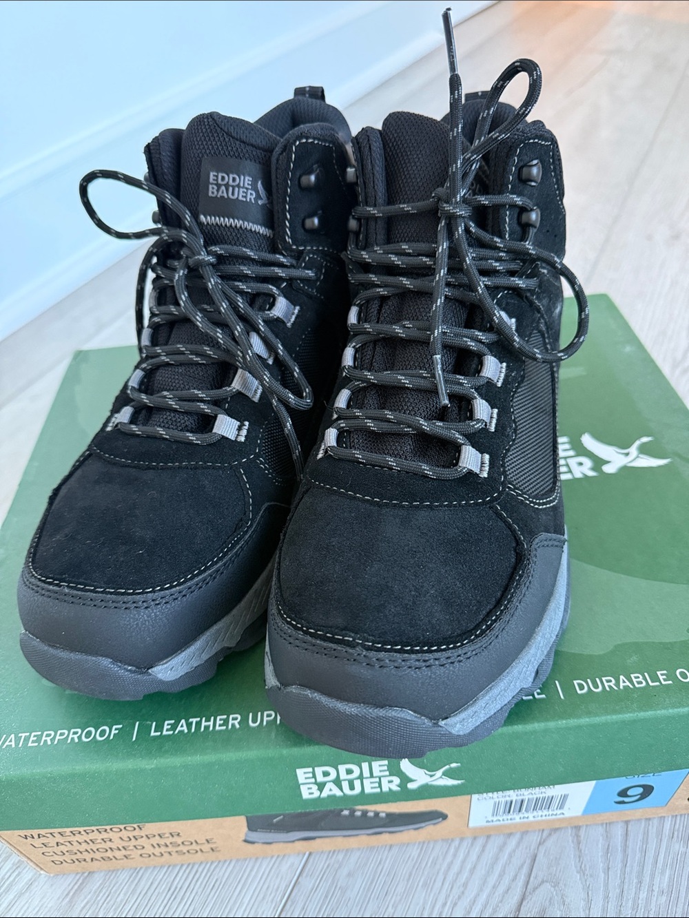 Eddie Bauer Men's Black/Tan Lace-Up Waterproof Boots